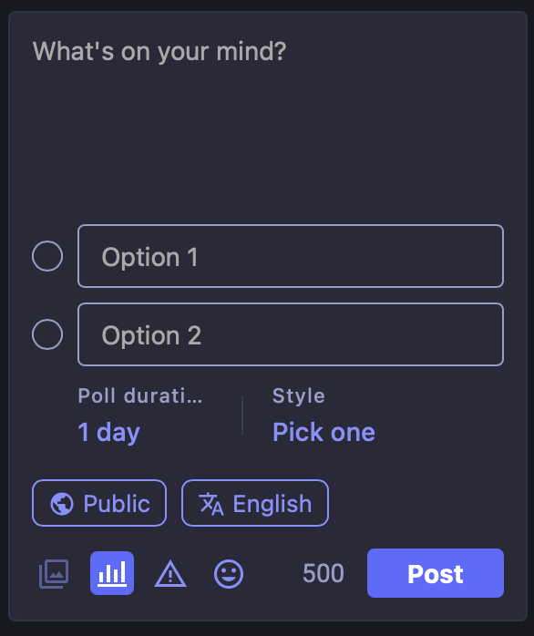 New post with a poll in a &lsquo;pick one&rsquo; style, that expires after one day