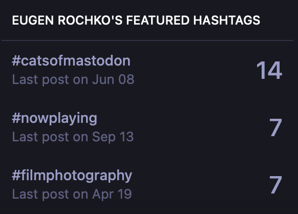 A list of featured hashtags showing last usage date and total usage