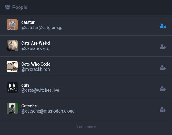 An example of accounts returned when searching for &quot;cats&quot;.